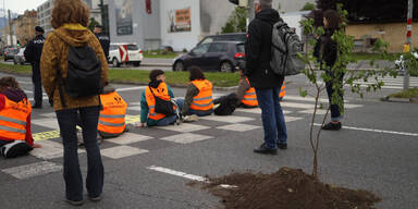 Klima-Kleber pflanzen bei Protest Baum auf Straße